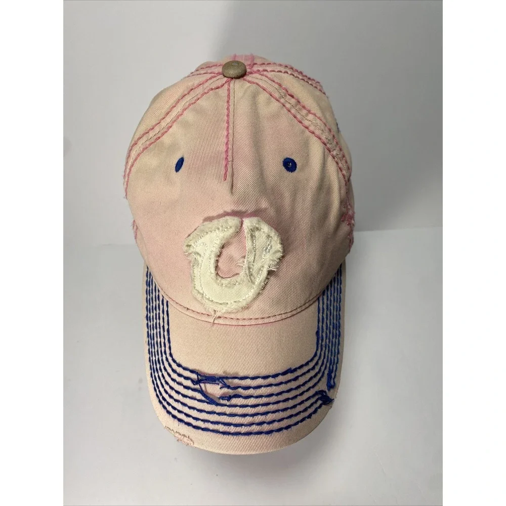 True Religion Pink Distressed Faded Adjustable Hat Cap Horseshoe - Picture 5 of 8